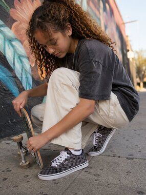 Vans Caldrone Tonal Check Black/Canvas Junior Sneakers - Sz 4 Jnr NWB